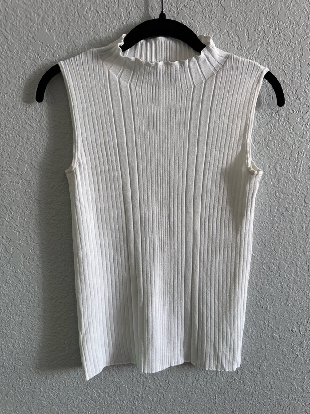 Industry Ribbed Mock Neck Sleeveless Top Ivory Stretch Knit Minimalist XS